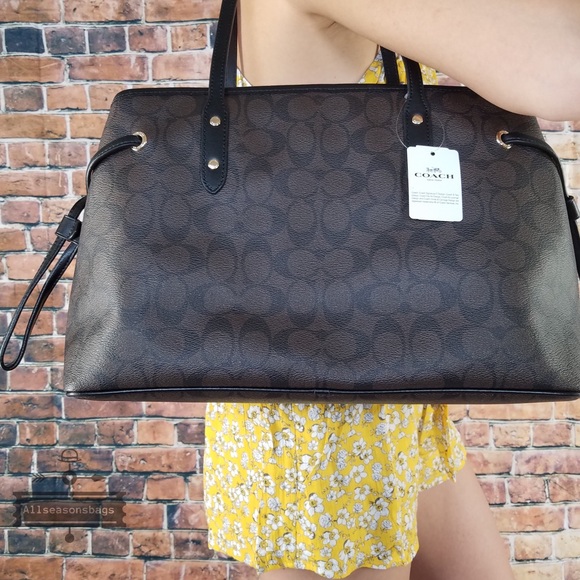 Coach drawstring signature pvc tote brown black - Picture 4 of 7